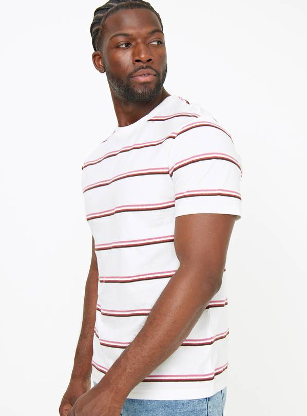 White Stripe Textured Tape T-Shirt  XL